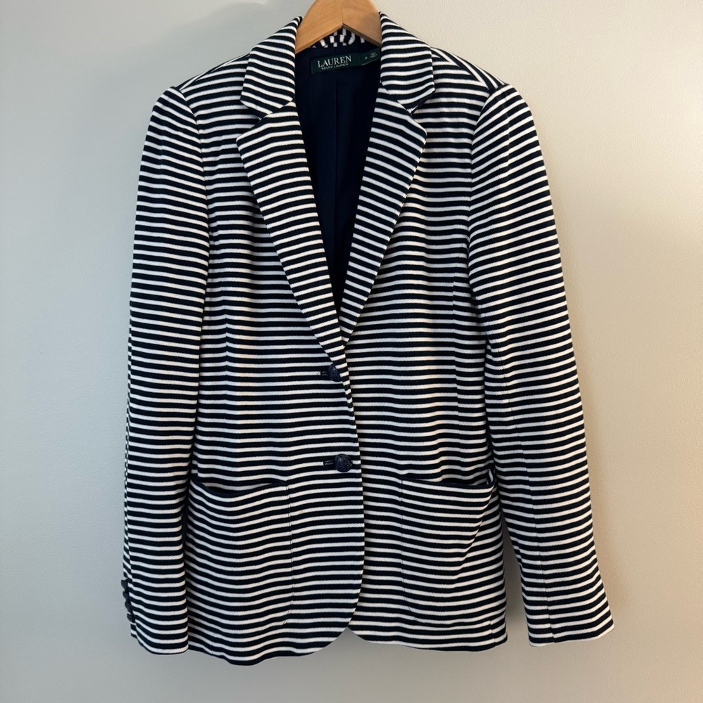 Ralph Lauren Navy and White Stripped Blazer Size Medium